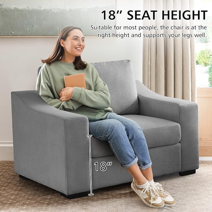 ELUCHANG 47" W Oversized Accent Chair, Linen Fabric Modern Chair, Washable Covers, Comfy Upholstered Large Armchair Single Sofa Reading Chair for Living Room Bedroom Office, Dark Grey