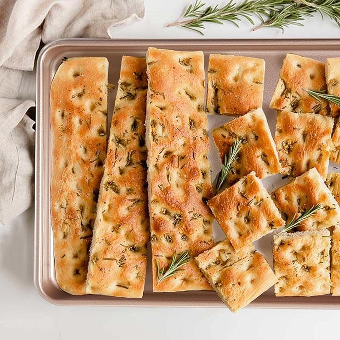 12.7-Inch Nonstick Baking Sheets & Cookie Trays for Oven, 2-Pack Durable Rectangular Baking Pans Set (Gold)