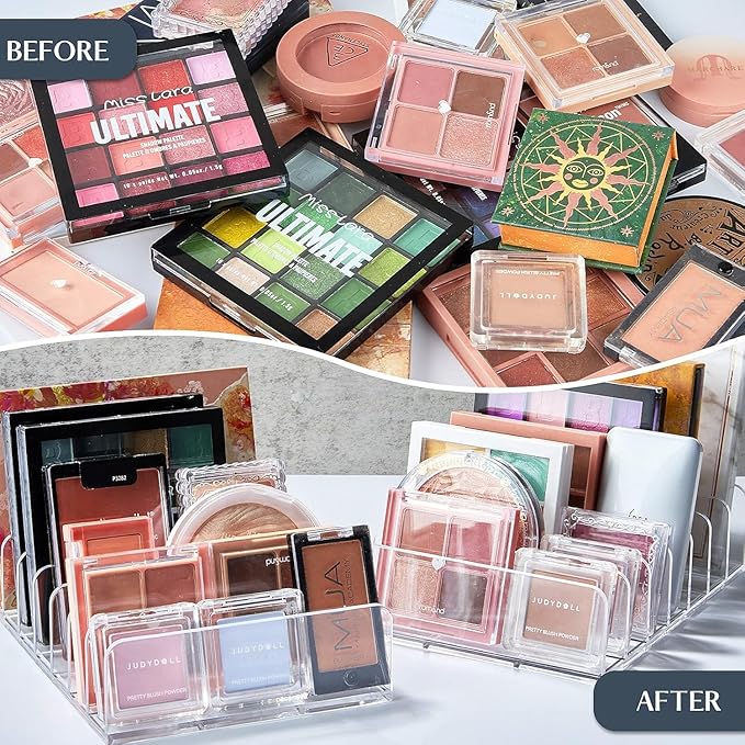 1pc Clear 7 Compartments Duty Multifunctional,Eyeshadow Palette Makeup Organizer Money Storage Rack,Desktop Cash Cosmetic Holder for Bathroom Vanity Countertop,Cosmetic Display Cases,Bags and Cases