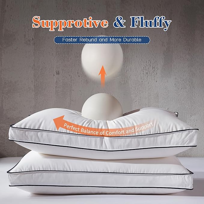 Decroom Goose Feather Down Fiber Pillows King Size Set of 2, Soft Pillows for Luxury Hotel Quality Gusseted Pillow 2 Pack, Bed Pillows for Sleeping, Breathable, Fluffy for Side, Back Sleepers