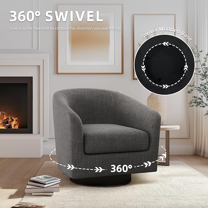 UIXE 360° Swivel Barrel Accent Chair Armchair, Round Club Arm Chair in Fabric for Lving Room, Modern Upholstered Small Bedroom Single Sofa Seat - Gray, Set of 4