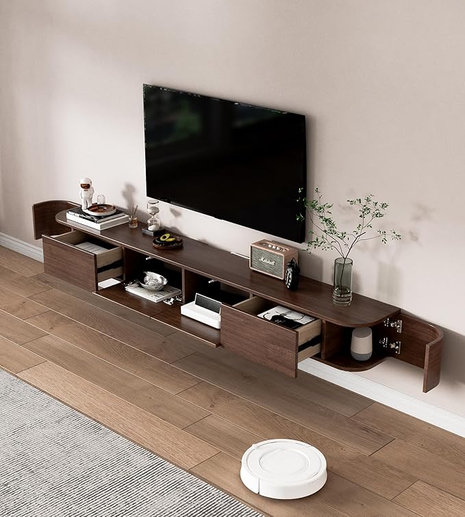 Floating TV Stand,Wall Mounted TV Shelf,Modern Entertainment Center Media Console with Storage for Bedroom,Living Room (Walnut-Led, 78.7IN)