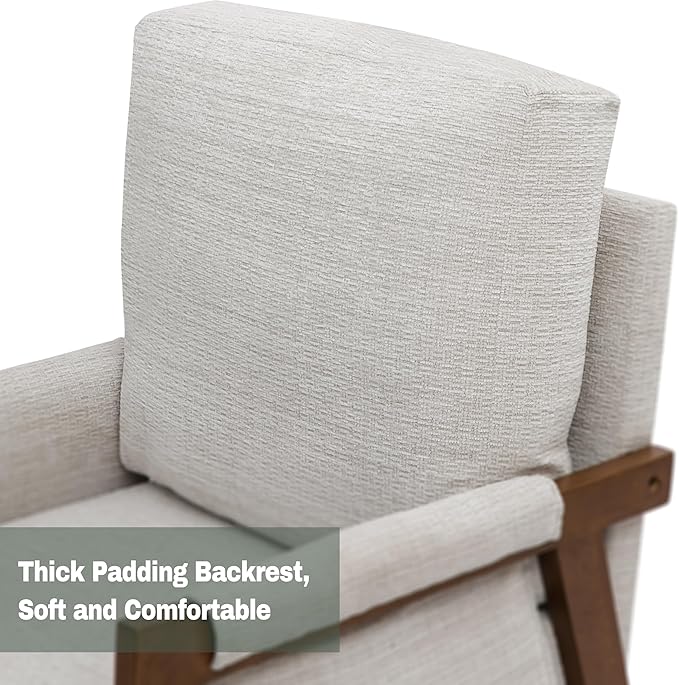 Modern Accent Chairs Set of 2 for Living Room Mid Century Arm Chairs Upholstered Bedroom Chairs Comfy Lounge Chairs with Solid Wood Frame, White
