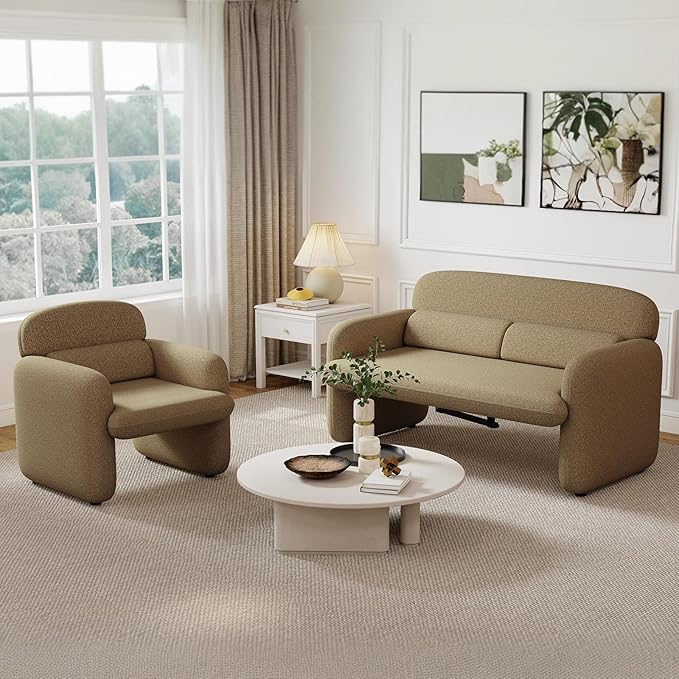 Furnimart Modern Loveseat Sofa, 54" 2-Seater Boucle Sofa, Comfy Upholstered Minimalist Couch, Small Couches for Small Spaces, Apartment, Office, Living Room, Bedroom, Dorm, Chenille Brown