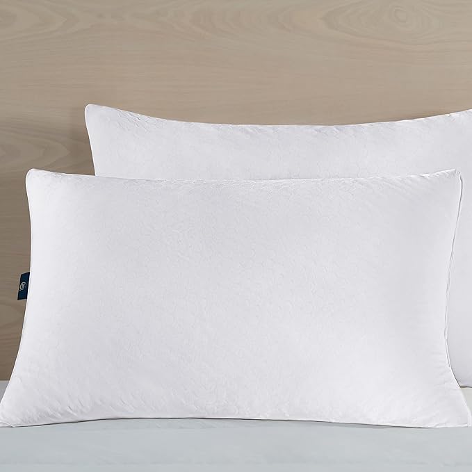 Serta Power Chill Cooling Medium/Firm Down Alternative Bed Pillows for Side, Stomach or Back Sleepers (2 Pack), Queen, White