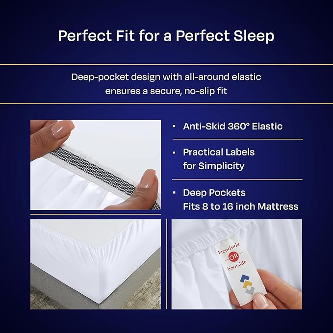 California Design Den Queen Sheet Set - Luxury 1000 Thread Count Sateen, Thick and Natural 100% Cotton Bedsheets, Deep Pockets, Soft, Breathable and Durable Bedding Set - White