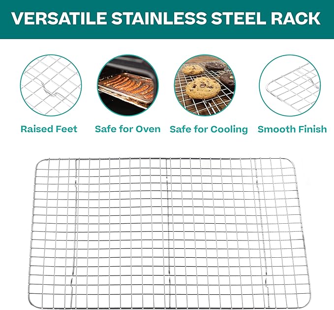 Baker's Secret 4pcs Set, 2x Baking Trays for Oven, 100% Recycled Aluminum, Non Toxic, Bakeware Set Cookie Sheet 13.6" with 2x Stainless Steel Rack Never Rust - The Natural Aluminum Collection