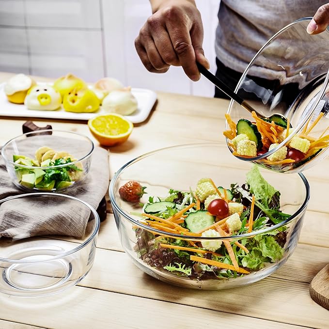 Glass Mixing Bowls Set of 4 - Stackable Kitchen Prepping, Baking, Cooking Prep, Serving Bowls - Dishwasher, Microwave and Freezer Safe (0.29QT, 0.62QT, 1.22QT, 2.2QT)