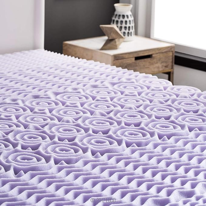 Lucid Lavender Infused 2 Inch Memory Foam Mattress Topper - Twin Size - Plush Feel - 5 Convoluted Zones - CertiPUR Certified - New Home Owner & Dorm Room Essentials