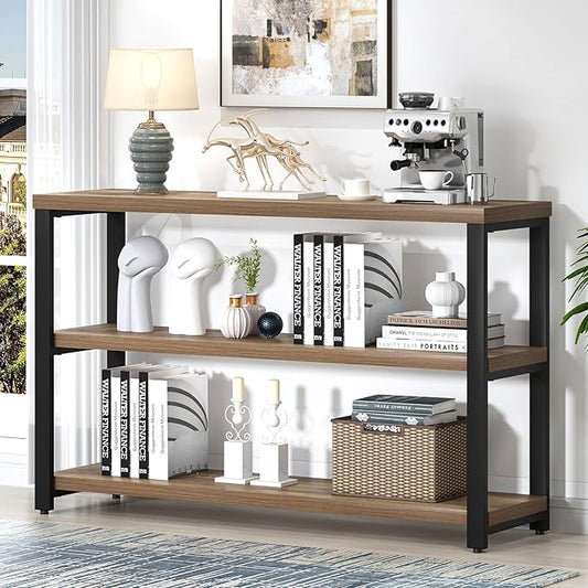 EXCEFUR Modern Sofa Table Behind Couch, Console Table with 3 Tier Shelves, Foyer Tables for Living Room Entryway Hallway, Rustic Oak