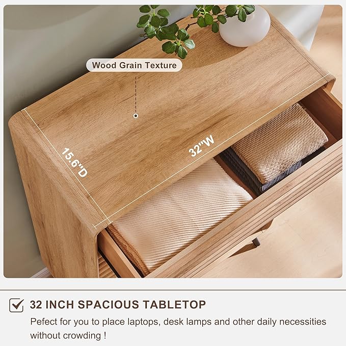 RedLemon 5 Drawers Dresser for Bedroom, 48'' Tall Mid Century Modern Wood Fluted Dresser, Chest of Drawers with Tapered Leg for Bedroom, Living Room, Hallway, Closet,Natural Oak