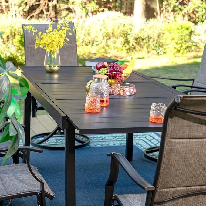 PHI VILLA 7 Piece Outdoor Dining Set, Patio Table and Chair Set with Expandable Metal Steel Table & Extra Large High Back Armrest Dining Chairs for Patio, Deck, Yard