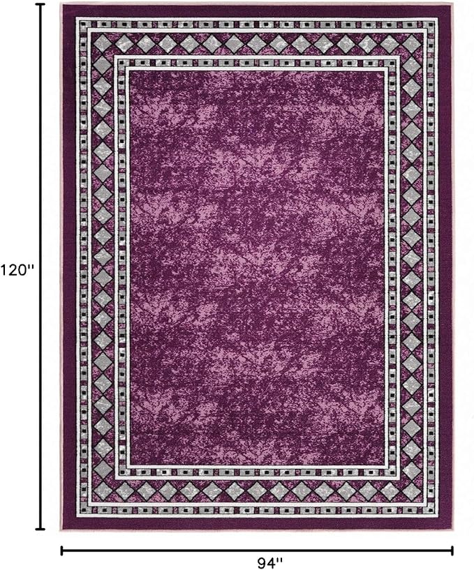 Antep Rugs Alfombras Modern Bordered 8x10 Non-Skid (Non-Slip) Low Profile Pile Rubber Backing Indoor Area Rugs (Purple, 7'10" x 10')
