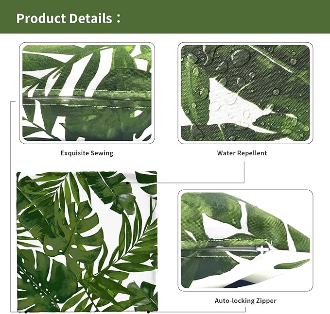 Outdoor Throw Pillow Covers 16x16 Inch, Square Patio Pillow Cases Pack of 2, Modern Decorative Back Cushion Covers for Patio Furniture Garden Couch Farmhouse, Palm Green