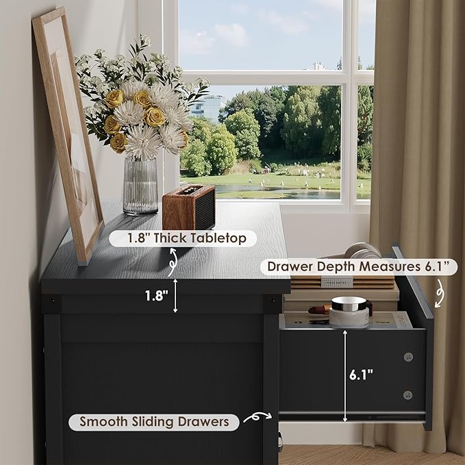 Farmhouse 5 Drawer Dresser for Bedroom, 47" Tall Chest of Drawers, Wood White Dresser with Deep Drawers, Storage Dressers Organizer for Bedroom, Living Room, Hallay, Black