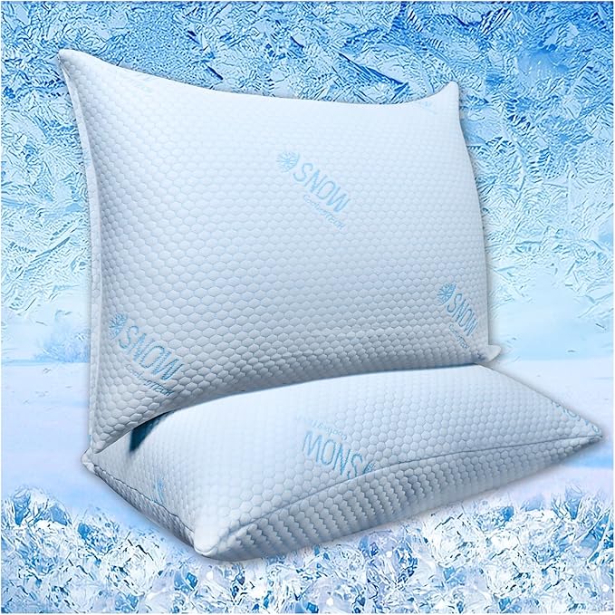 Cooling Pillows King Size Set of 2 - Shredded Memory Foam Cold Pillows That Stay Cold Soft Pillow for Sleeping, Adjustable Bed Pillow for Side, Back, and Stomach Sleepers