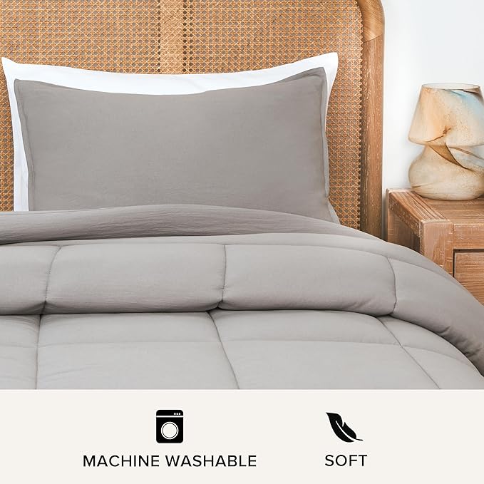 UGG Leonora Comforter Set with 1 Pillow Sham Lightweight Down Alternative Reversible All Season Washable and Hypoallergenic Bedding for College Apartment or Dorm Essentials, Twin/Twin XL, Light Grey