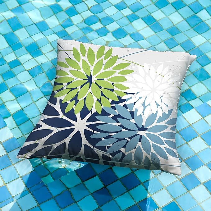 DFXSZ Outdoor Throw Pillow Covers 18x18 Inch Set of 2 Waterproof Spring Summer Geometric Elegant Blue Green Outdoor Pillow Covers for Patio Funiture Garden Couch 158Y18