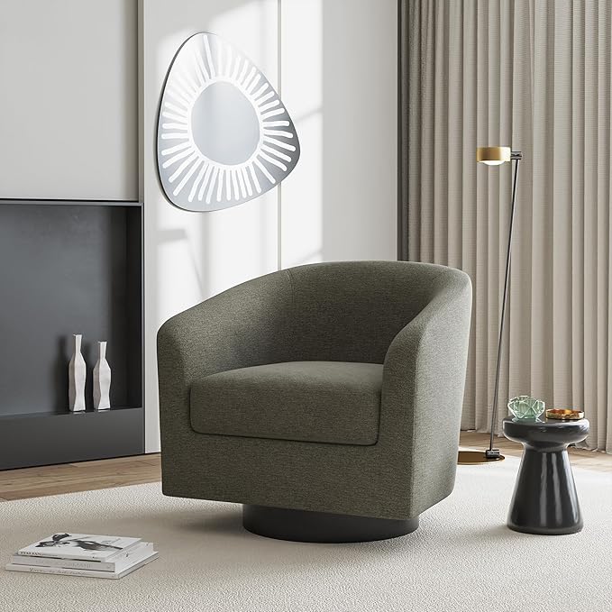 UIXE Swivel Accent Chairs Set of 4, Chenille Barrel Chair Upholstered Armchair for Living Room, Modern Round Arm Chair Small Single Sofa Bedroom Reading Seat - Tan