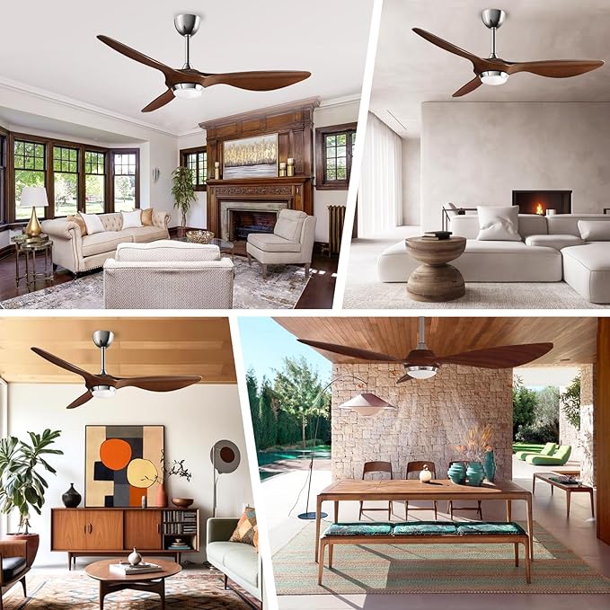 reiga 52 Inch ETL Listed High CFM Quiet DC Motor Smart Ceiling Fans with Lights Remote Control, Indoor 3 Blade Modern Ceiling Fan for Living Room Bedroom Farmhouse