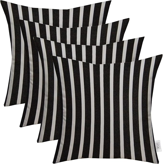 RSH DECOR: Sunbrella Square Throw Pillows Set of 4 | 17" x 17" | Water and Fade-Resistant Performance Fabric | Outdoor Pillow Covers with Down-Alternative Inserts | Shore Classic Black