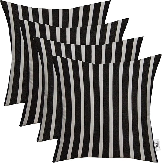 RSH DECOR: Sunbrella Square Throw Pillows Set of 4 | 24" x 24" | Water and Fade-Resistant Performance Fabric | Outdoor Pillow Covers with Down-Alternative Inserts | Shore Classic Black