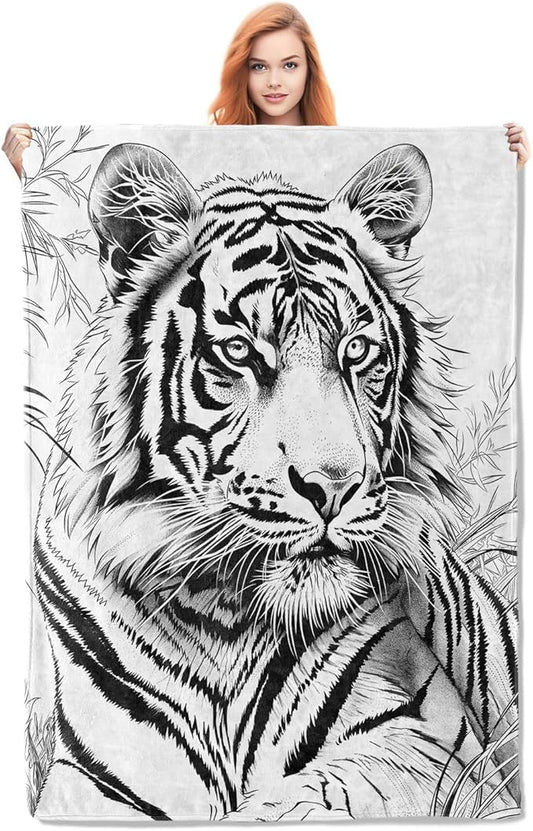 Black and White Tiger Blanket Gifts for Women Girls Adults Kids Soft Warm Lightweight Cozy Animal Theme Throw Blankets for Bed Sofa Couch Living Room Decor 80x60in