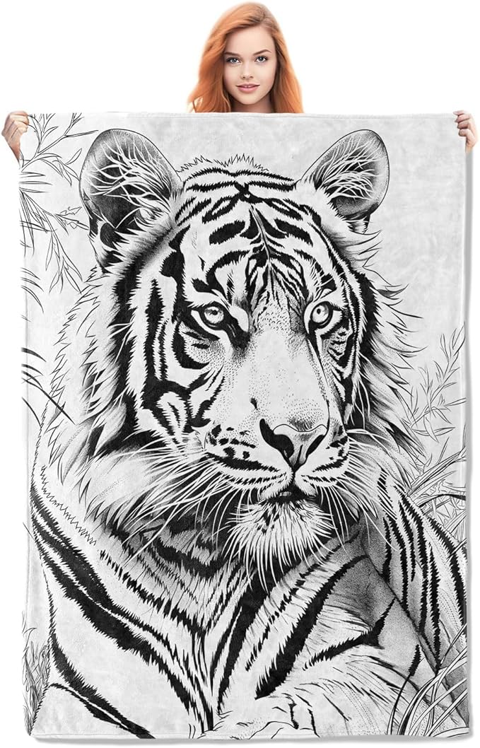 Black and White Tiger Blanket Gifts for Women Girls Adults Kids Soft Warm Lightweight Cozy Animal Theme Throw Blankets for Bed Sofa Couch Living Room Decor 50x40in