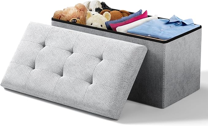 Storage Ottoman Bench, 30 Inch Ottoman Foot Rest, End of Bed Bench, Storage Chest, Load 700 lb, for Living Room, Bedroom, Entryway, Light Gray