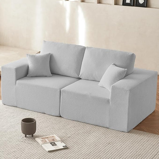 INGEROOM 79" Cloud Couch, Loveseat Sofa with Deep Seat, Modern Plush Corduroy Small Couch for Living Room Bedroom（Gray）