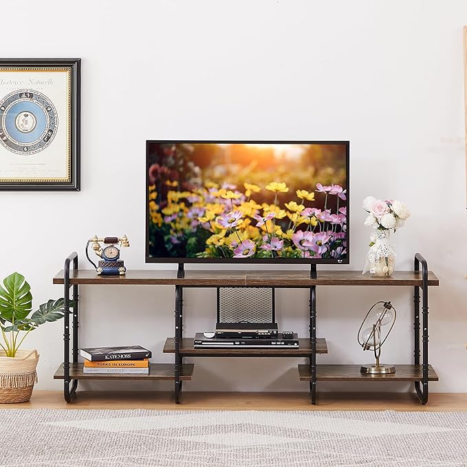 VECELO TV Stands up to 55 Inch,Entertainment Center/Media Console Table with Adjustable Storage Shelves for Living Room/Bedroom,