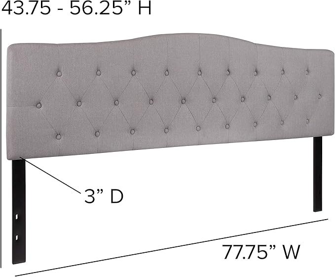 EMMA + OLIVER Arched Button Tufted King Size Headboard in Light Gray Fabric