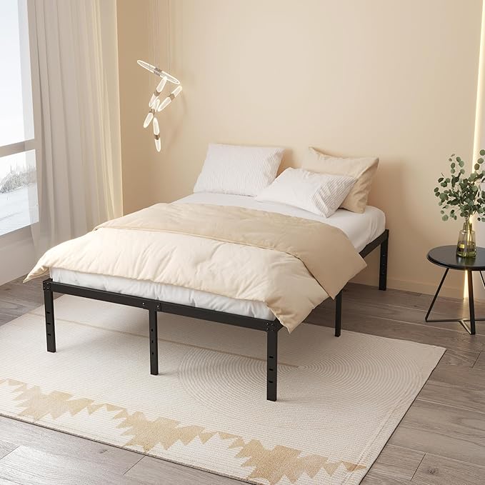 20 Inch Queen Bed Frame No Box Spring Needed, Heavy Duty Metal Queen Platform Bed Frame Support Up to 3000 lbs, Easy Assembly, Noise Free, Black