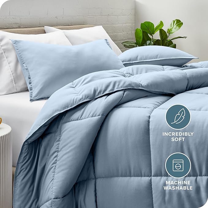 Bare Home Comforter Set - Oversized Queen Size - Ultra-Soft - Goose Down Alternative - Premium 1800 Series - All Season Warmth (Oversized Queen, Dusty Blue)