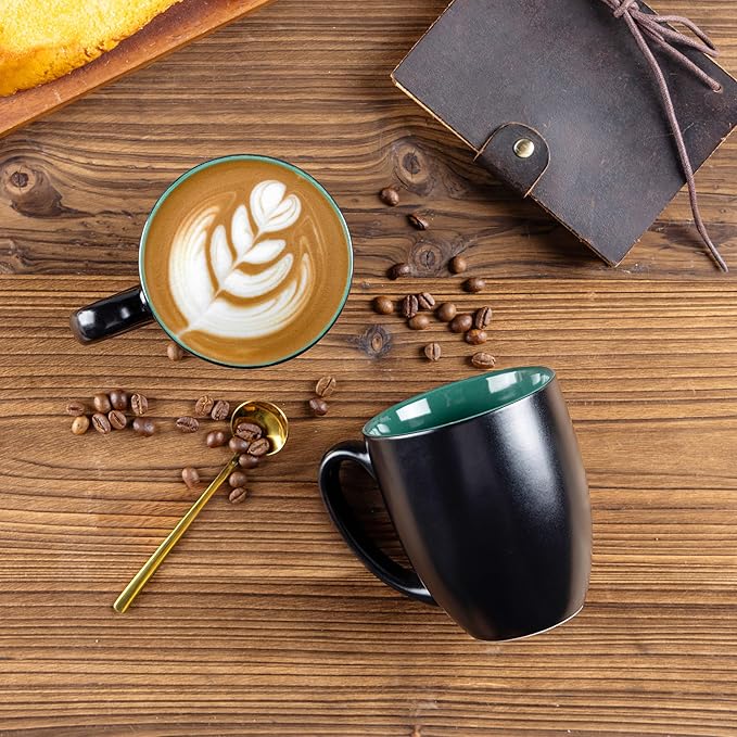 GBHOME 12oz Coffee Mugs Set of 6, Large Ceramic Coffee Mugs for Man, Woman, Dad, Mom, Modern Coffee Mugs Set with handle for Tea/Latte/Cappuccino/Milk/Cocoa. Dishwasher&Microwave Safe,Green