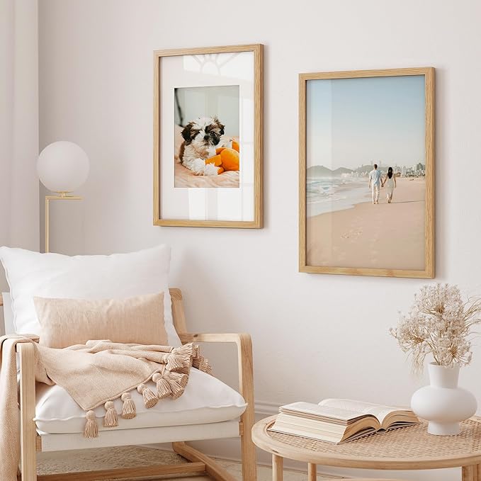 Axeman 12x18 Poster Frame | Solid Oak Wood 12 x 18 Picture Frame With Mat for 8.5x11 | 18''x12'' Wood Frame | Tempered Glass and Hanging Hardware Included Home Wall Decor Hanging Frame | Natural