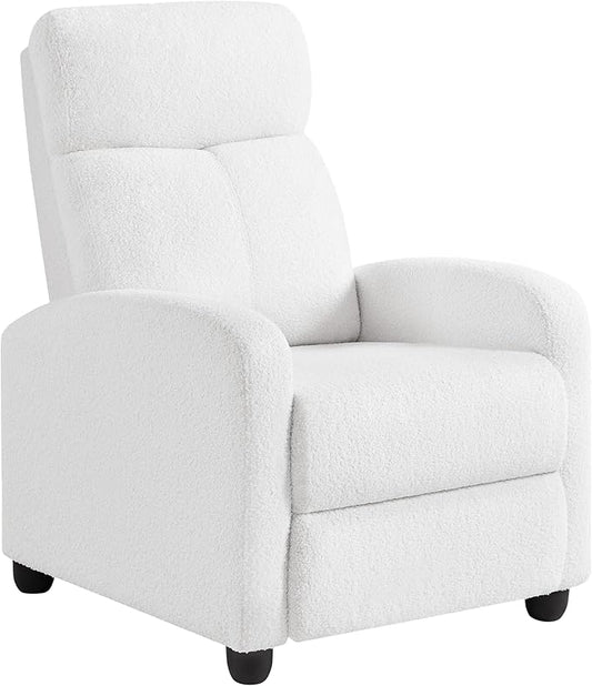 Yaheetech Boucle Recliner Chair Single Sofa Home Theater Seating Adjustable Modern Single Reclining Chair for Living Room Bedroom Home Theater White