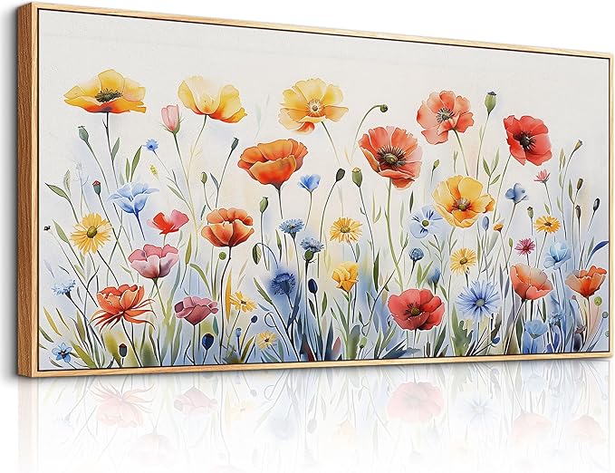 PHAOHUAXM Large Canvas Wall Decor For Living Room Wall Art For Bedroom Modern Gable art Framed Beach Posters Ink-Wash Flower Painting Dining Room Print Artwork Mural Home Decor Wood Frame 30"X60"