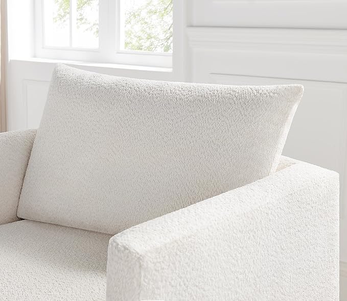 Oversized Accent Chair Modern Boucle Armchair for Living Room- 37" Wide Accent Chair with Solid Wood Legs, White Upholstered Lounge Chair for Bedroom & Office, Cozy Reading Chair (Easy Assembly)