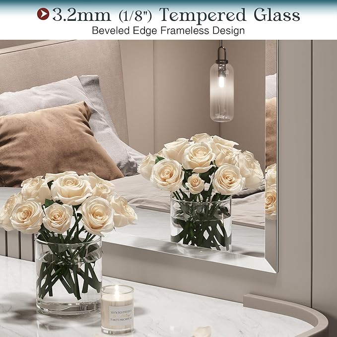 Bathroom Mirrors for Wall Beveled, 28"x36" Frameless Bathroom Vanity Mirror, Wall Mount Mirror for Bedroom Entryway Living Room Hangs Horizontally or Vertically