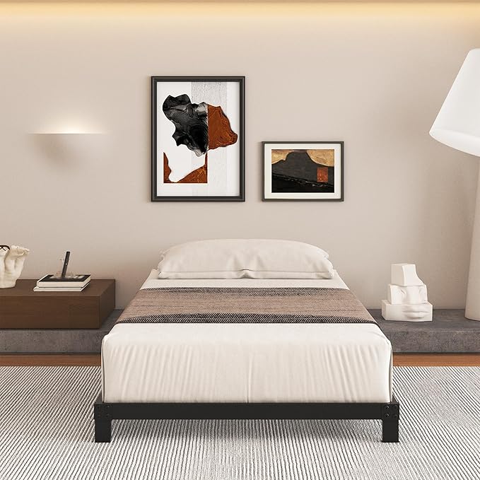 5 Inch Low Bed Frame Twin, Heavy Duty Twin Bed Frames Low Profile, No Box Spring Needed, Easy Assembly, Noise Free, Black