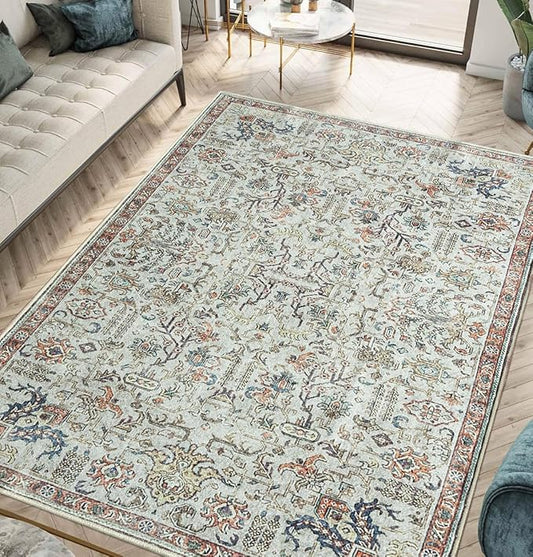 Keen Home Design 9x12 Rug - Machine Washable Area Rug with Non-Slip Backing, Ideal for Living Room, Dining Room, Bedroom - Vintage, Easy Clean, Durable, Low Pile Rug - (9' x 12')