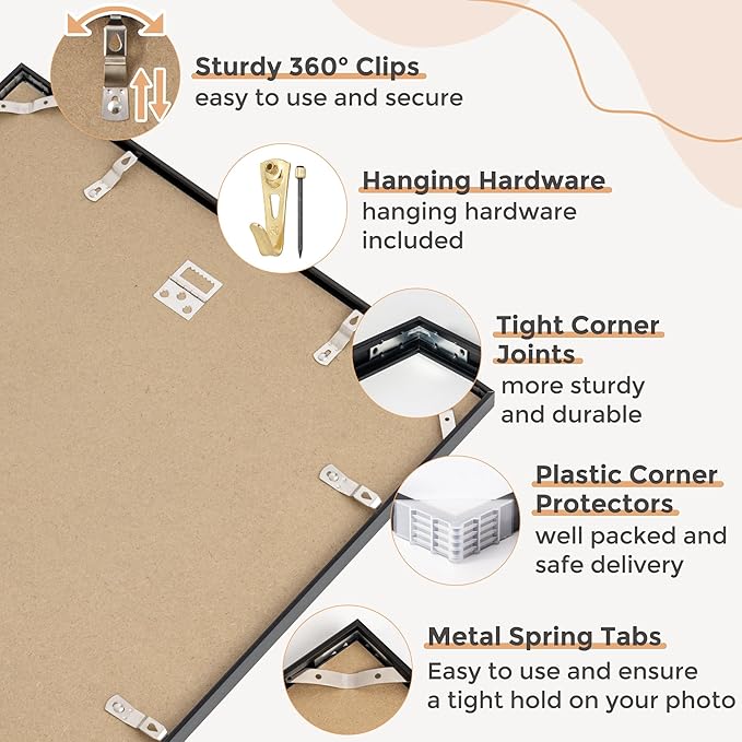 16x20 Metal Picture Frame For Wall With Mat For 11x14, 16''x20'' Aluminum Photo Frames With Tempered Glass, Minimalist Modern Poster Frame Horizontally Vertically Set of 3, Black