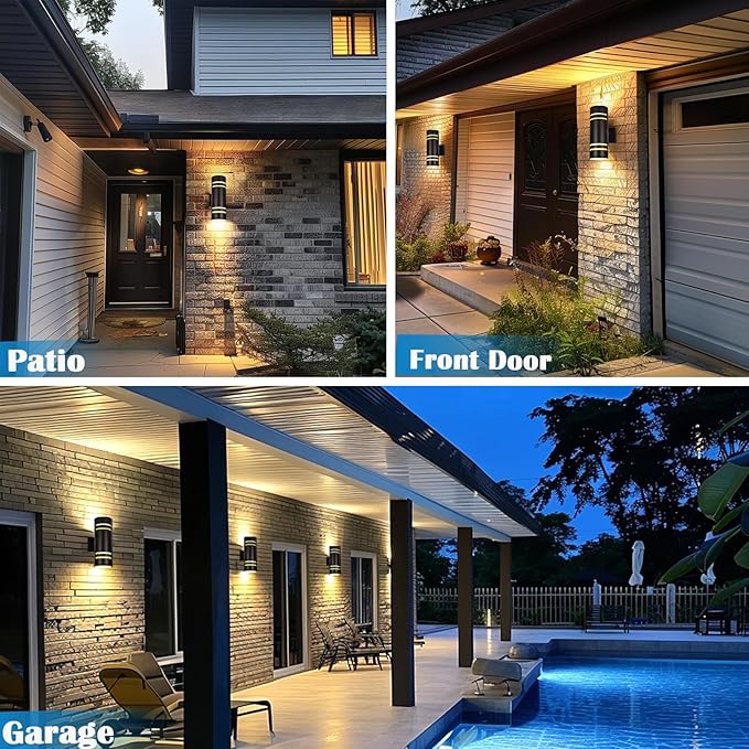 Smart RGB Outdoor Wall Lights, 2 Pack Front Porch Light Fixtures, Cylinder Up and Down Lights Outdoor Wall Sconce, Exterior Lighting Fixture Compatible with Google Assistant Alexa