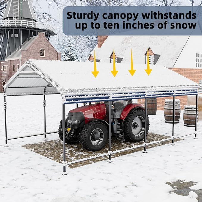 Mental Carport Canopy 12x20 Heavy Duty, Outdoor Car Ports Garage with Galvanized Steel Roof and Frame, Car Shelter Protect from Sun and Heavy Snow for Boat, Car and Tractors