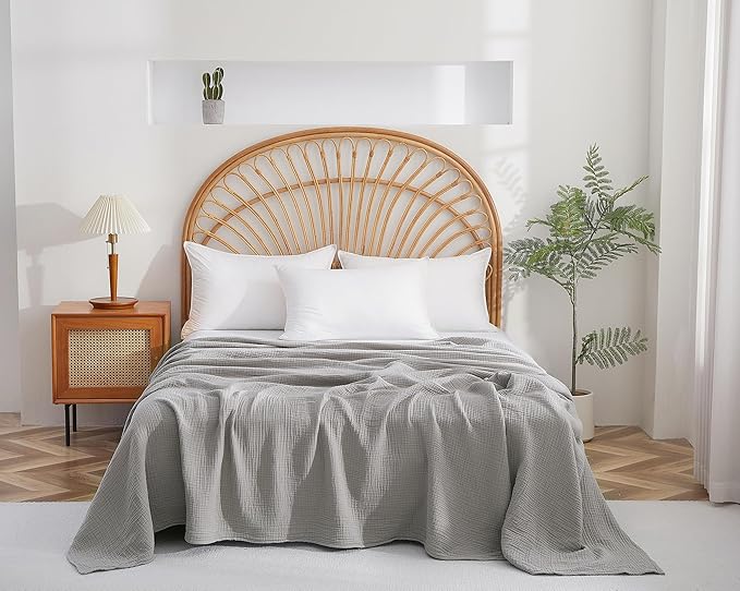 100% Cotton Muslin King Blanket (108" x 90") – A Luxuriously Soft, 4-Layer Lightweight and Breathable Gauze Blanket, Perfect for Year-Round use on beds, couches (Grey, King)