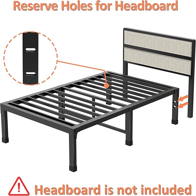 FUIOBYVV Twin Bed Frame,10 Inch Low-Profile Metal Platform with Space-Saving Design,Steel Slat Support,Non-Slip Mattress Stopper,No Box Spring Needed,Quiet and Sturdy,Easy Assembly