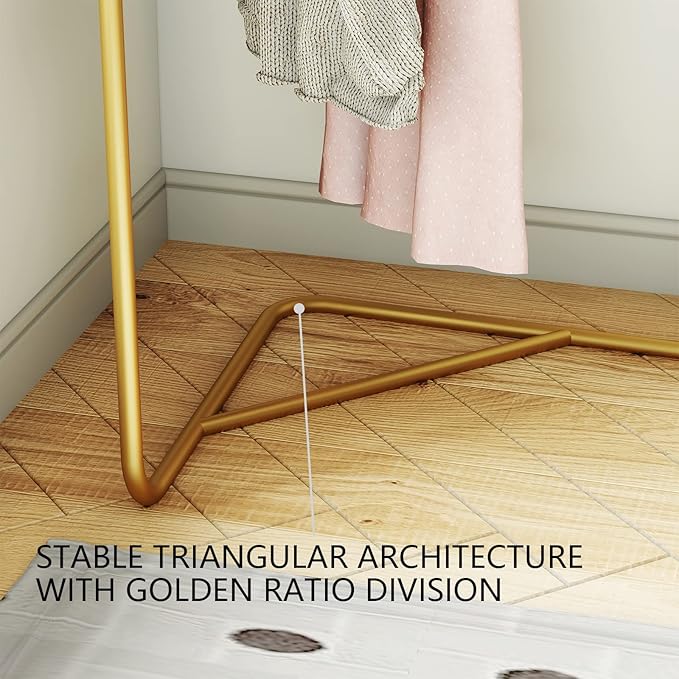 Gold Metal Corner Coat Rack, Modern Clothing Rack Hall Tree with 2 Hooks for Clothes Hat Scarf, Freestanding Clothes Rack for Hallway Entryway, Bedroom, Living Room