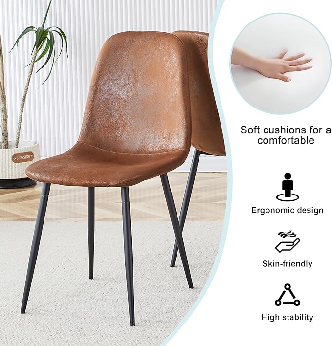 45 Inch Round Dining Table Set for 6, 7 Piece Kitchen Table and Chairs Set, Wooden Table with Light Walnut Finish, Small Space Dining Set for Apartment or Dining Room