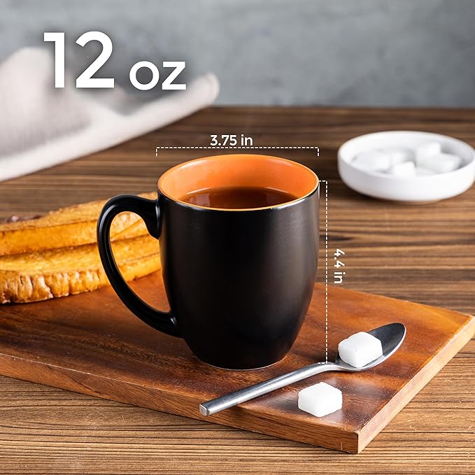 GBHOME 12oz Coffee Mugs Set of 6, Large Ceramic Coffee Mugs for Man, Woman, Dad, Mom, Modern Coffee Mugs Set with handle for Tea/Latte/Cappuccino/Milk/Cocoa. Dishwasher&Microwave Safe,Orange